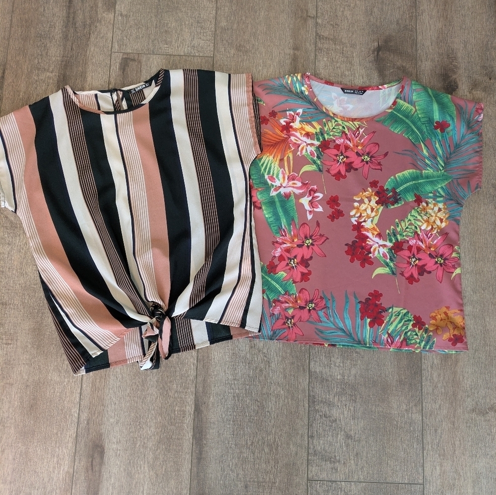 Striped and Floral Short Sleeve Tops